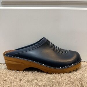 Troentorp Shoes Womens Size 8.5 Blue Leather Clogs Slip On Sweden EU 39